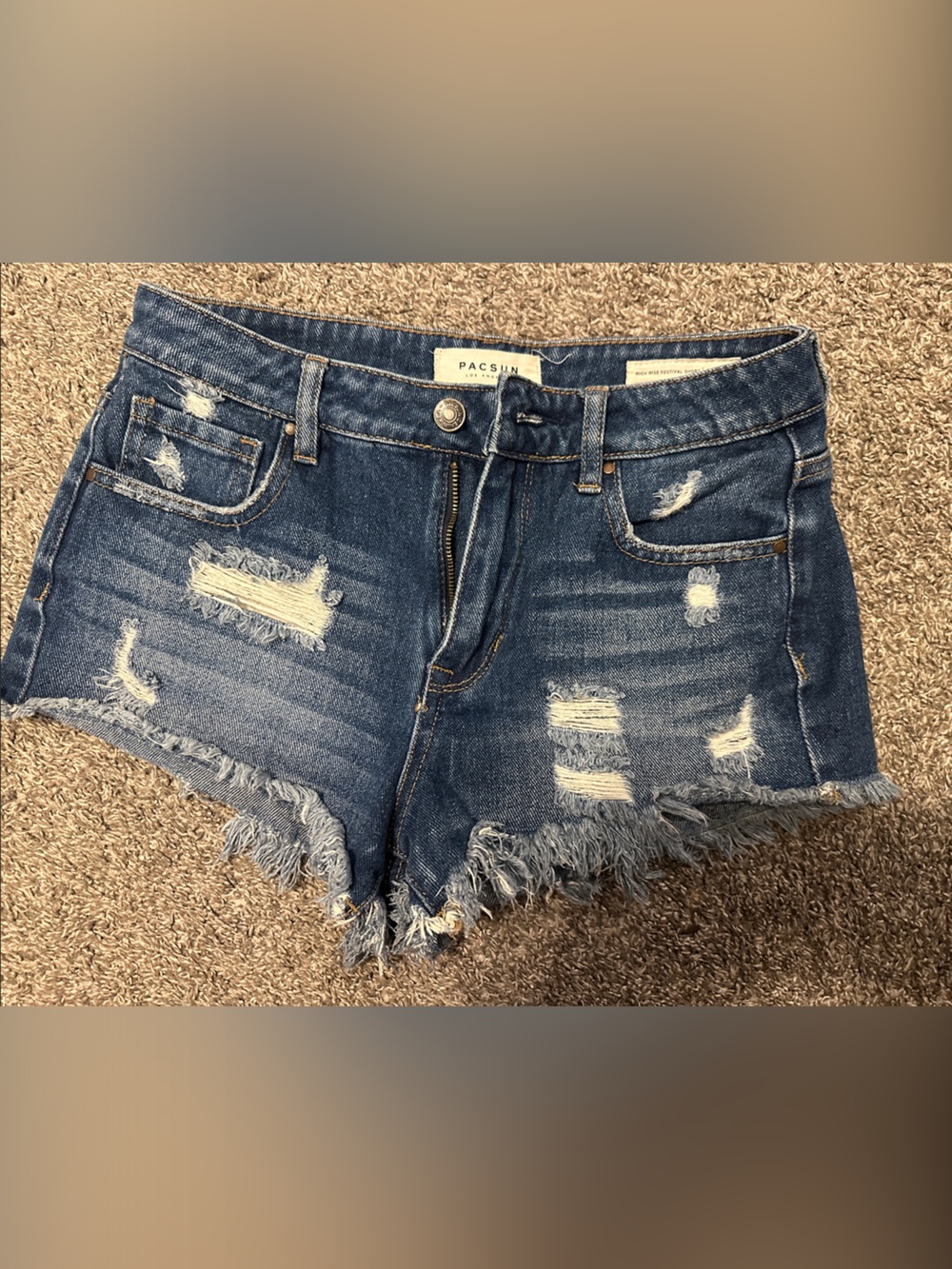 PacSun Women's Distressed Dark Blue Denim Shorts
